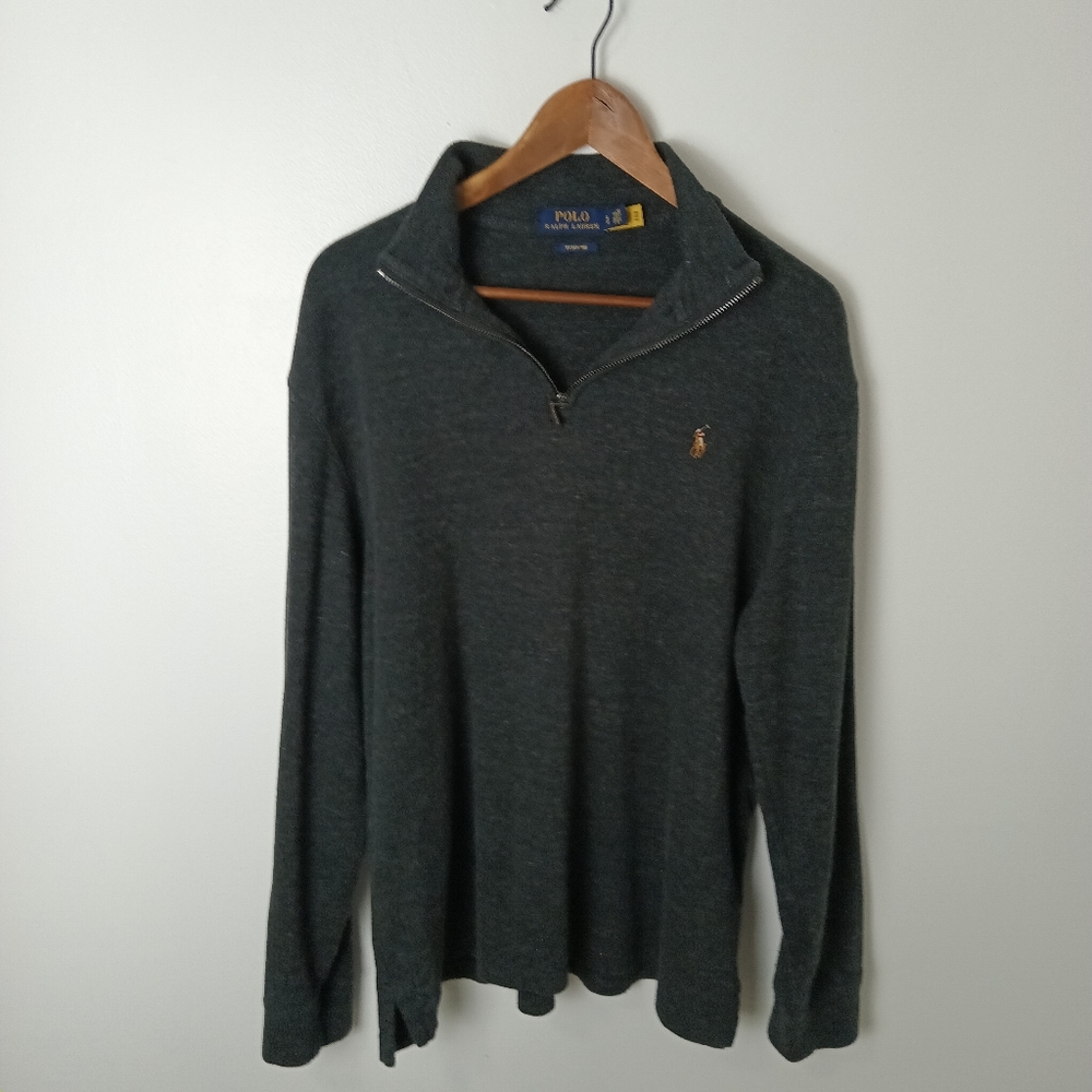 POLO Ralph Lauren Estate Rib Pullover 1/4 Zip Sweater Heather Gray Large
